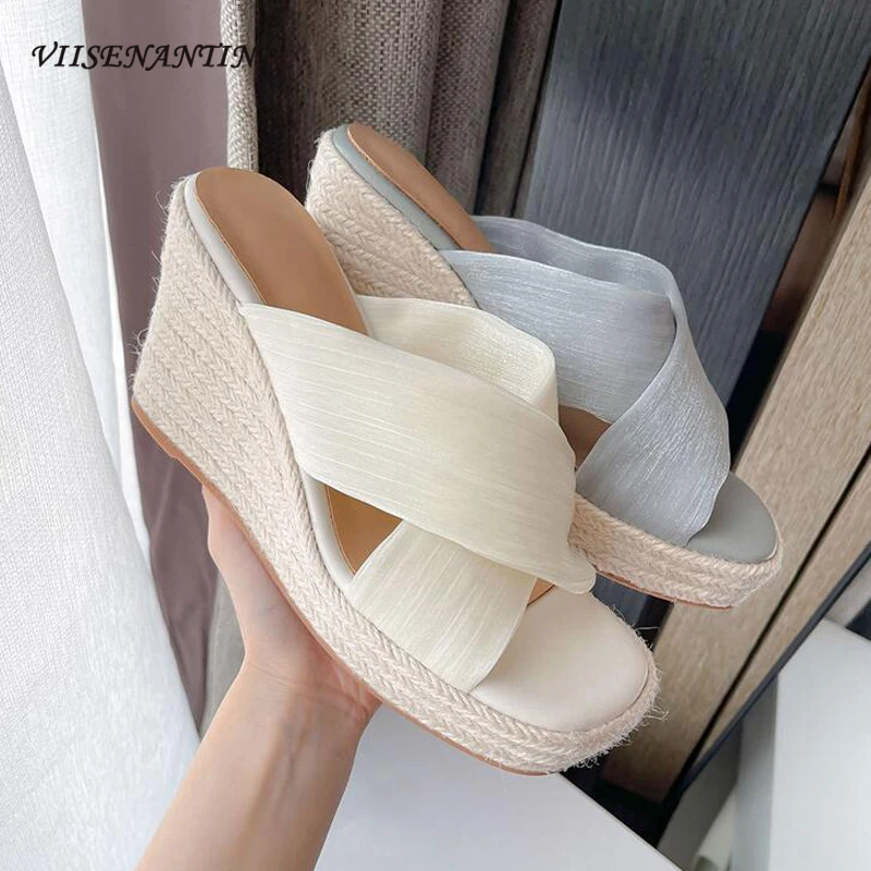 Beige Mesh Cross Strap Open Toe Slipper Women Summer Shoes Straw Rope Weave Wedge Heel Mules Slides Platform Sandal Outside Wear
Beige Mesh Cross Strap Open Toe Slipper Women Summer Shoes Straw Rope Weave Wedge Heel Mules Slides Platform Sandal Outside Wear