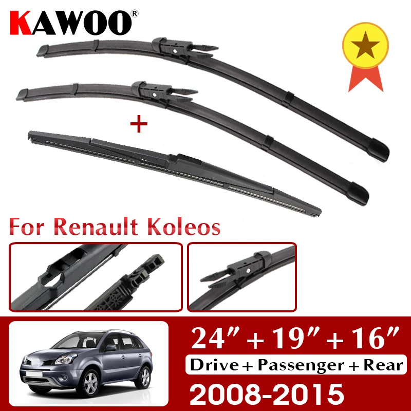 

KAWOO Windshield Windscreen Wiper Blades For Renault Koleos 2008 2009 2010 2011 2012 2013 2014 2015 Front Rear Window 24"19"16"
