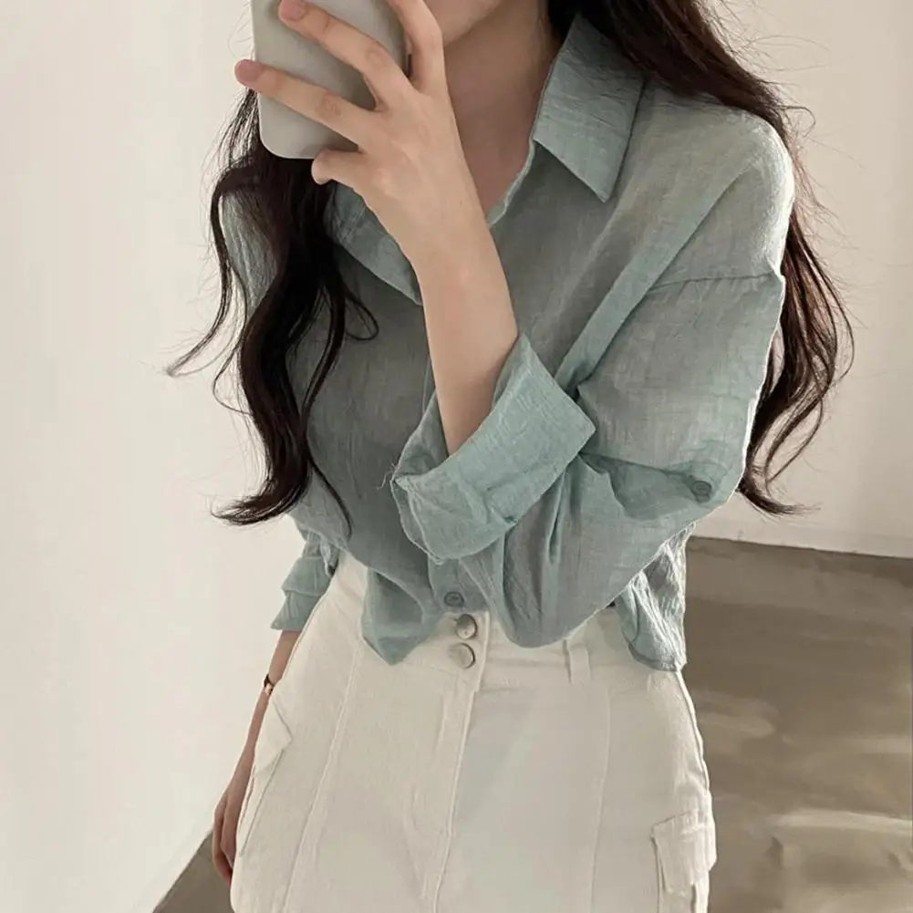 

Beautiful Women Shirt Quick Drying Cardigan Shirt Long Sleeves Women Solid Color Sun Protection Shirt Workwear