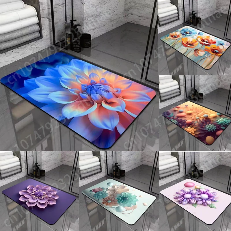 

3D Floral Waterproof Floor Mat Super Absorption Carpet Non Slip Bath Rugs for Home Decor Kitchen Bedroom Diatom Mud Entrance Mat