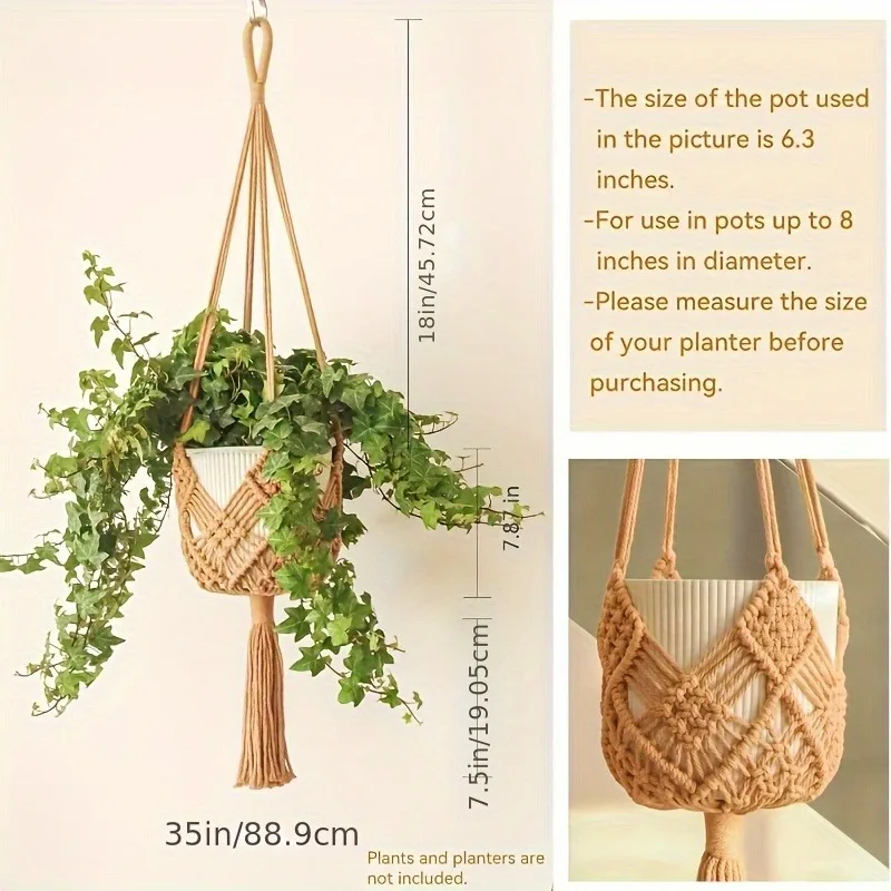 Boho Cotton Macrame Plant Hanger with Net Basket 1 Sc6c2497cde7e419f8c607844a651fad2p