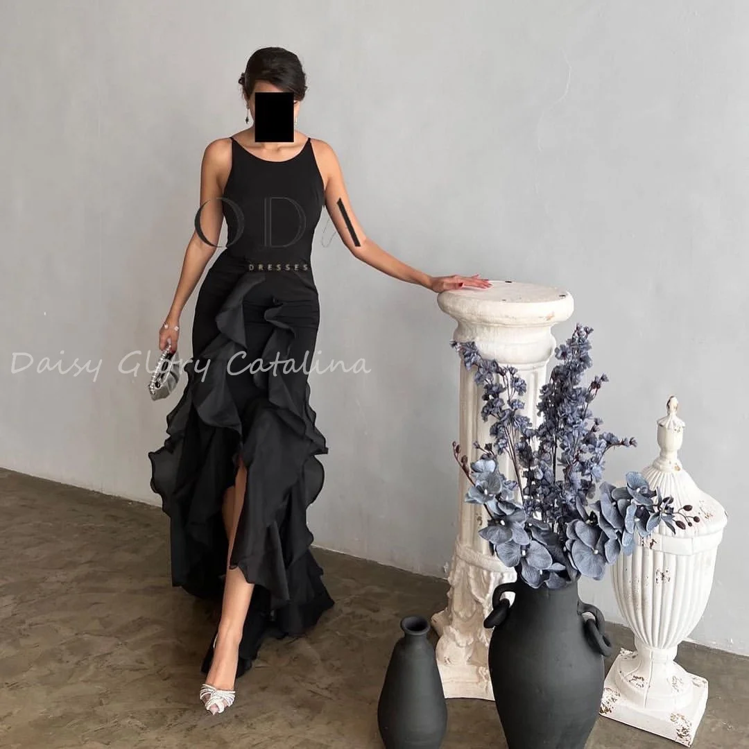 

New Black Prom Dresses Strapless Floor Length Ankle Length Scoop Neckline Evening Party Dress Formal Wedding Party Dress 2024