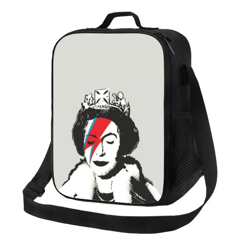 

Banksy UK England Queen Elisabeth Rockband Face Makeup Insulated Lunch Bag for Street Art Graffiti Thermal Cooler Bento Box