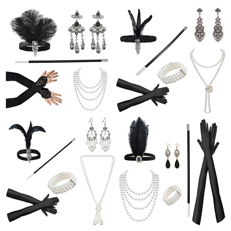 1Set 1920's Flapper Cosplay Costume Feather Headband Pearl Necklace Long Glove Gatsby Masquerade Accessories
1Set 1920's Flapper Cosplay Costume Feather Headband Pearl Necklace Long Glove Gatsby Masquerade Accessories