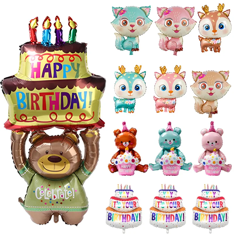 

Cartoon Bear Cake Foil Balloon Birthday Party Large 3-Layer Candle Cakes Balloons Baby Kids Shower Birthday Decoration Props Toy