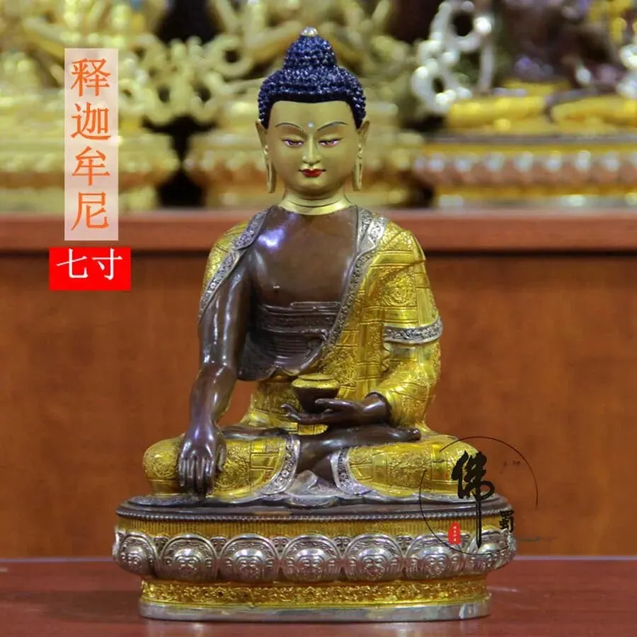 

High grade Tibet temple Omnipotent Sakyamuni buddha statue family good luck safety healthy Protection Buddhism gilding statue