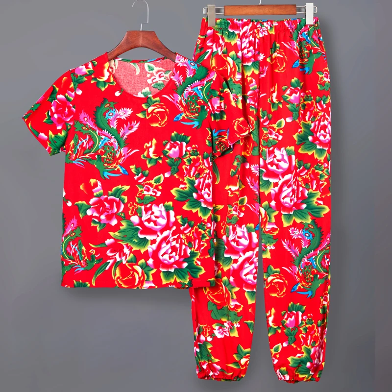 

Костюм спортивный мужской из 2 предметов, футболка с 3D рисунком, длинные штаны, китайский северо-восточный цветочный принт, повседневная одежда для бега
