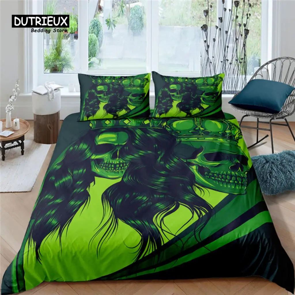 

Home Living Luxury Skull King Print 2/3Pcs Soft Duvet Cover PillowCase Queen and King Size Kids Bedding Set EU/US/AU Size