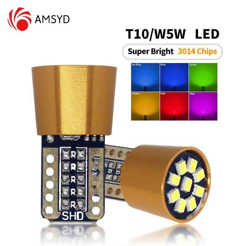 

2pcs T10 W5W Led Canbus bulb 194 168 No Error 9SMD 3014 White Blue Red Yellow Led Interior Reading Parking Light Map Dome Light
