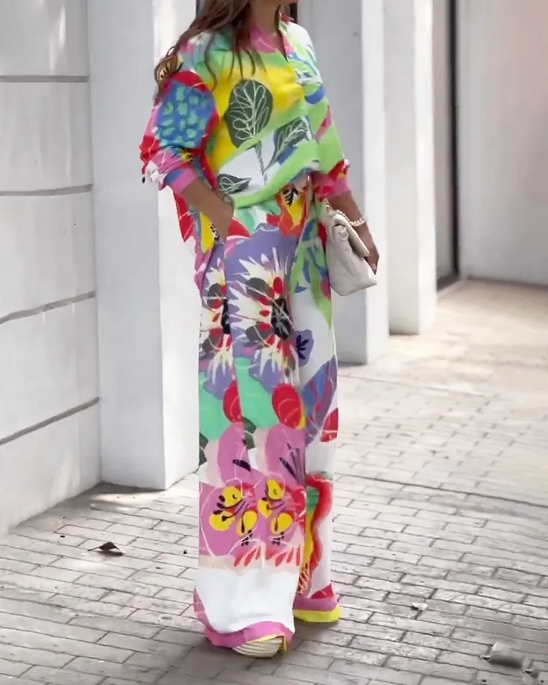 2022 Autumn High-end Shirt Set Daily Chiffon Young Vintage Print Full Sleeve shirt+Long Wide Leg Pants Slim Women Two Piece Set
2022 Autumn High-end Shirt Set Daily Chiffon Young Vintage Print Full Sleeve shirt+Long Wide Leg Pants Slim Women Two Piece Set