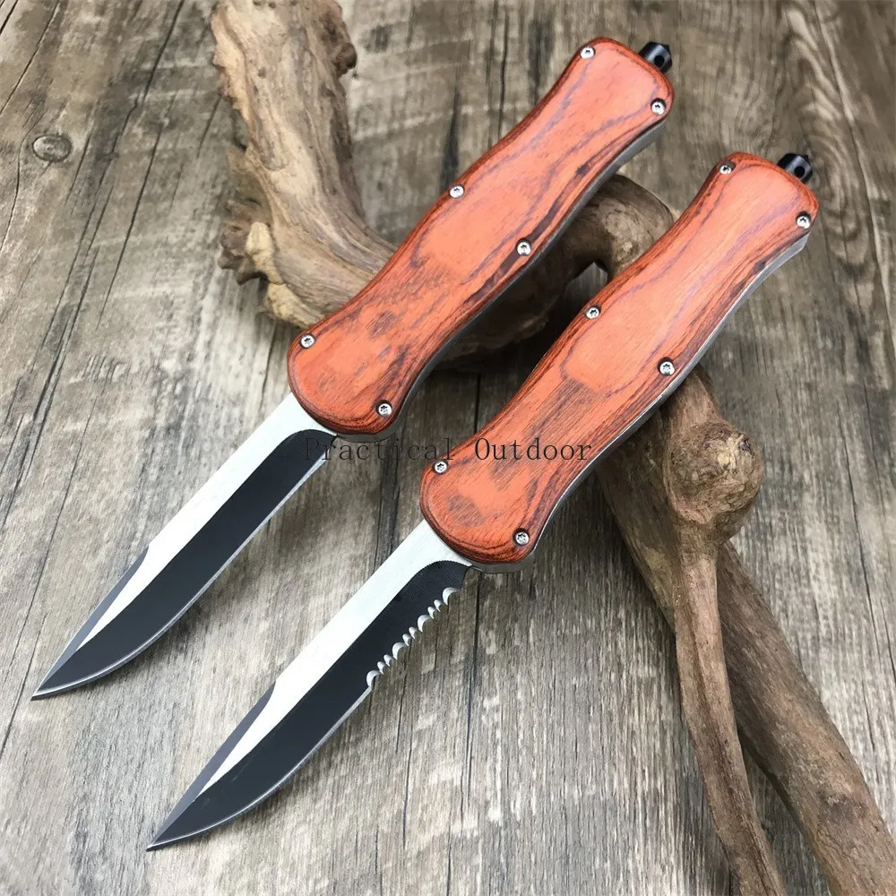 

NEW Tactical OTF Au.to Pocket Knife 440C Blade Wooden Handle Outdoor Camping Hunting Knives Self Defense EDC Tool for Men’s Gift