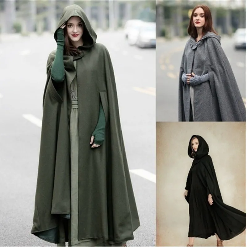 

Medieval Vintage Multicolor Hooded Cape Coat Women Winter Vintage Elegant Viking Robe Capes Costume Loose Shawl Long Cloak