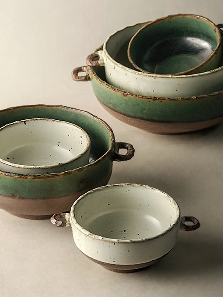 Japanese Style Handmade Stoneware Tableware Retro Big Soup Bowl Rice Noodle Bowl Creative Double-Ear Bowl Plate Household Bola
Japanese Style Handmade Stoneware Tableware Retro Big Soup Bowl Rice Noodle Bowl Creative Double-Ear Bowl Plate Household Bola
