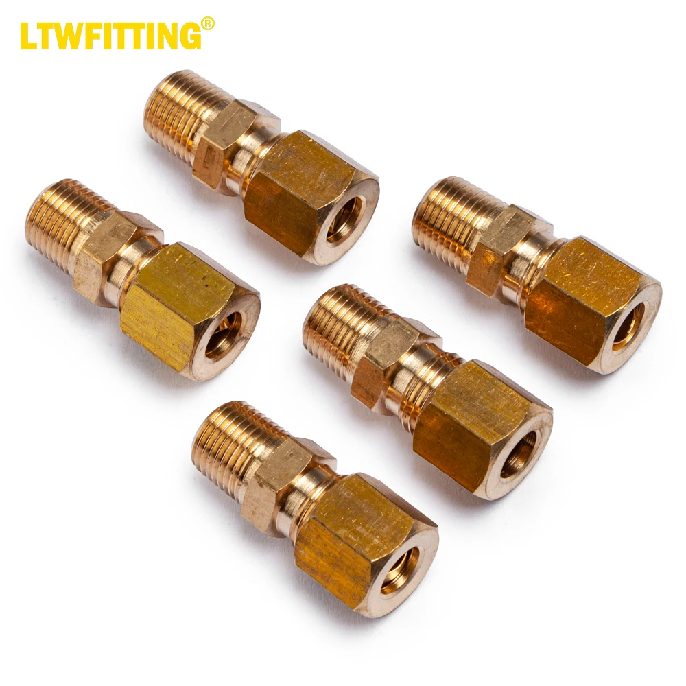 

LTWFITTING Brass 1/4-Inch OD x 1/8-Inch Male NPT Compression Connector Fitting(Pack of 5)