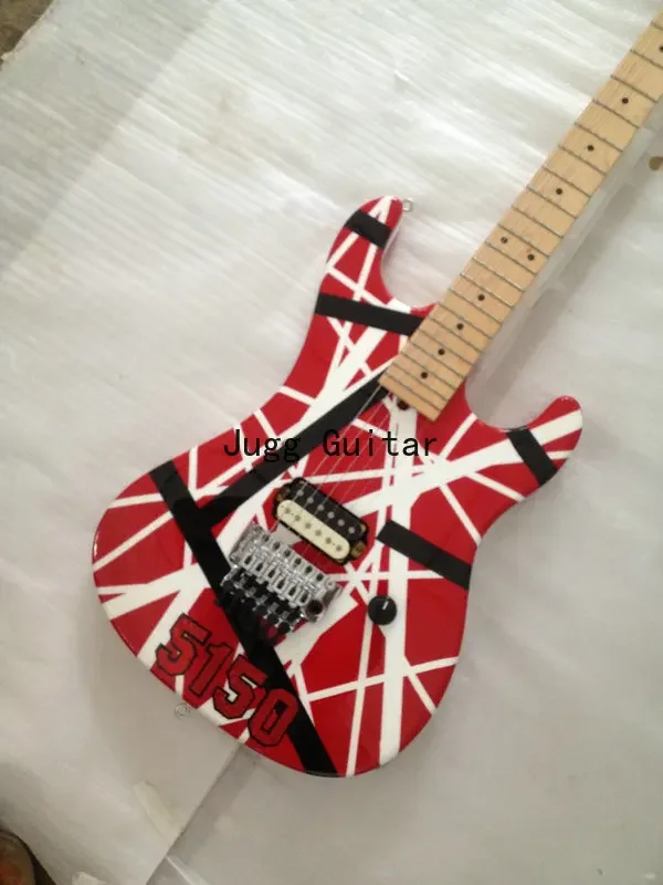 

Upgraded Kramer Eddie Edward Van Halen 5150 White Stripe Red Electric Guitar Floyd Rose Tremolo Bridge, Locking Nut, Maple Neck