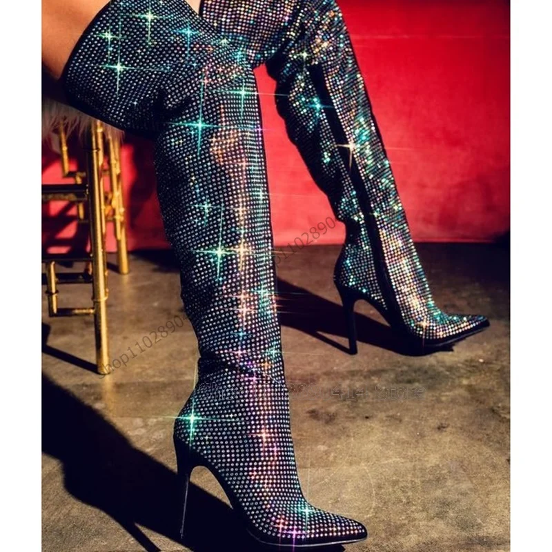 Black Silver Rhinestone Decor Pointed Toe Boots Side Zipper Women Shoes Thin High Heels Fashion Runway 2023 Zapatos Para Mujere 
Black Silver Rhinestone Decor Pointed Toe Boots Side Zipper Women Shoes Thin High Heels Fashion Runway 2023 Zapatos Para Mujere
