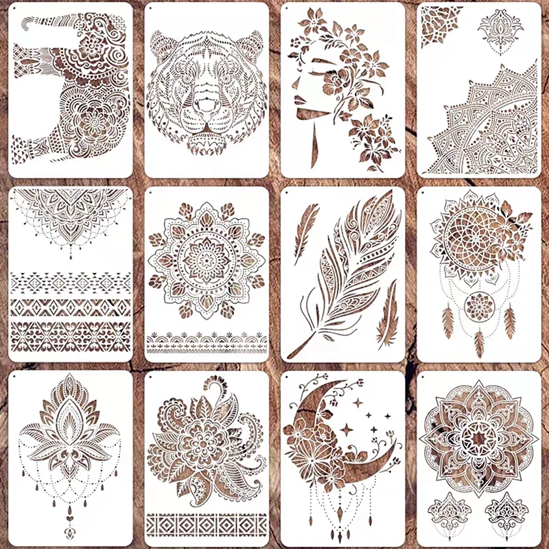 

12pcs DIY Stencils Wall Painting Scrapbook Coloring Embossing Album Decorative Paper Card Template Mandala Stencil