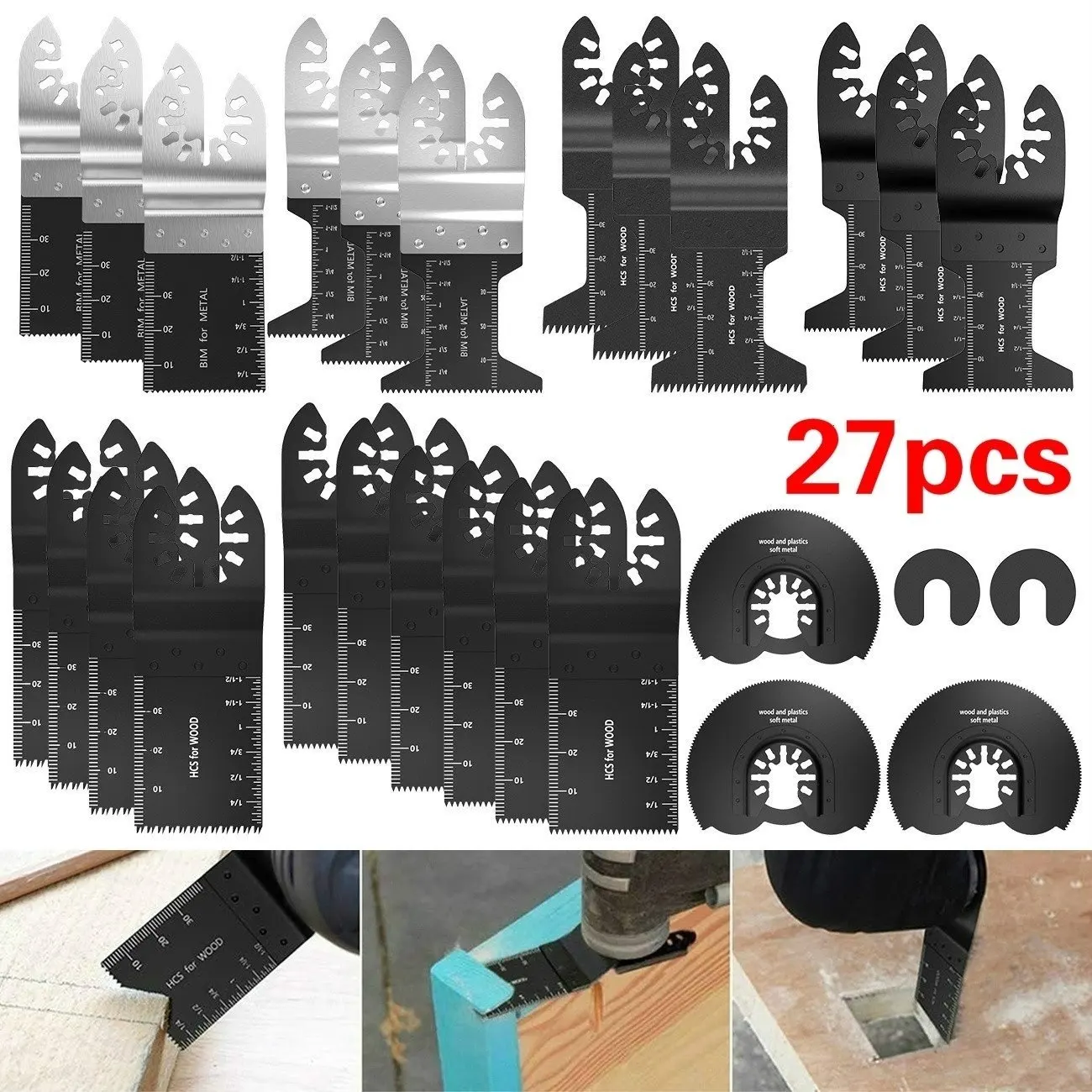 27pcs Oscillating Saw Blades High Carbon Steel Cutter Oscillating Multi Tool DIY Universal Metal Wood Plastic Cutting Saw Blades
27pcs Oscillating Saw Blades High Carbon Steel Cutter Oscillating Multi Tool DIY Universal Metal Wood Plastic Cutting Saw Blades