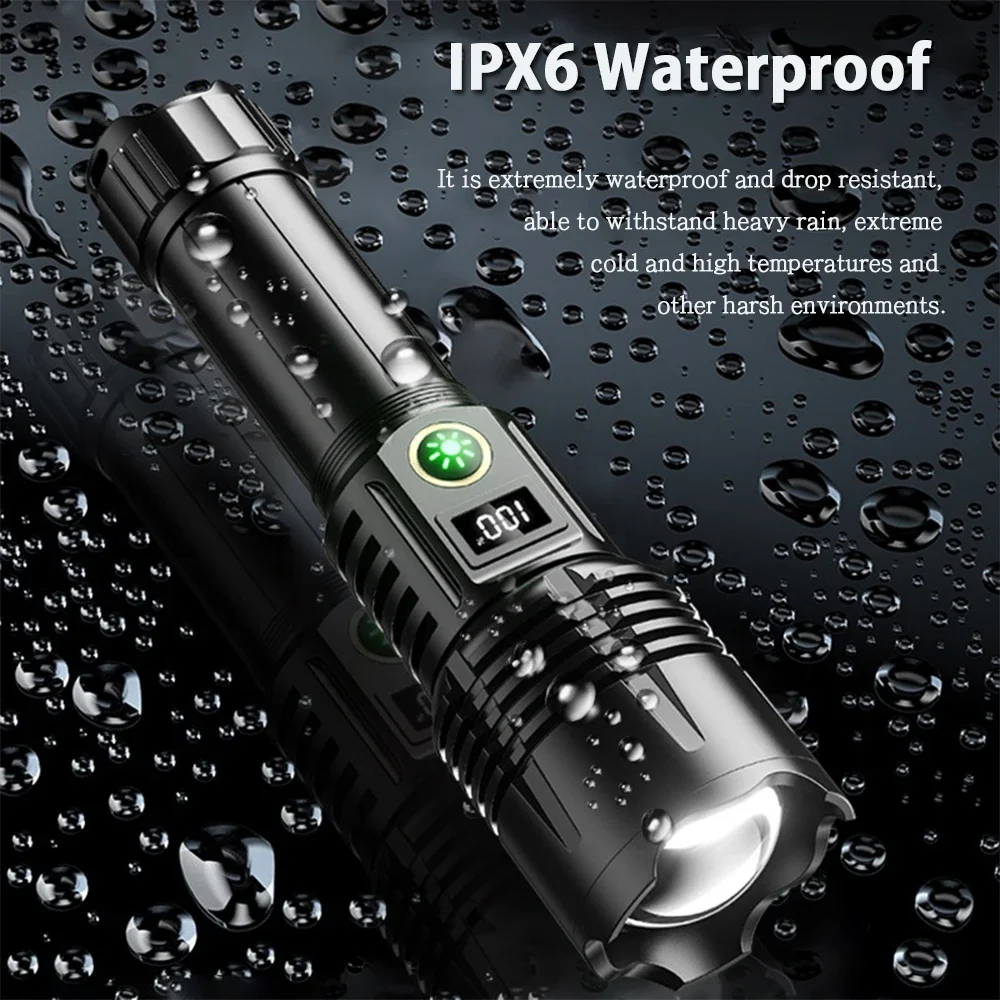 

Высокомощный мощный фонарик LEP с большим радиусом действия, USB-зарядка, литиевая батарея 26650, уличный телескопический зум, супер яркий телефон