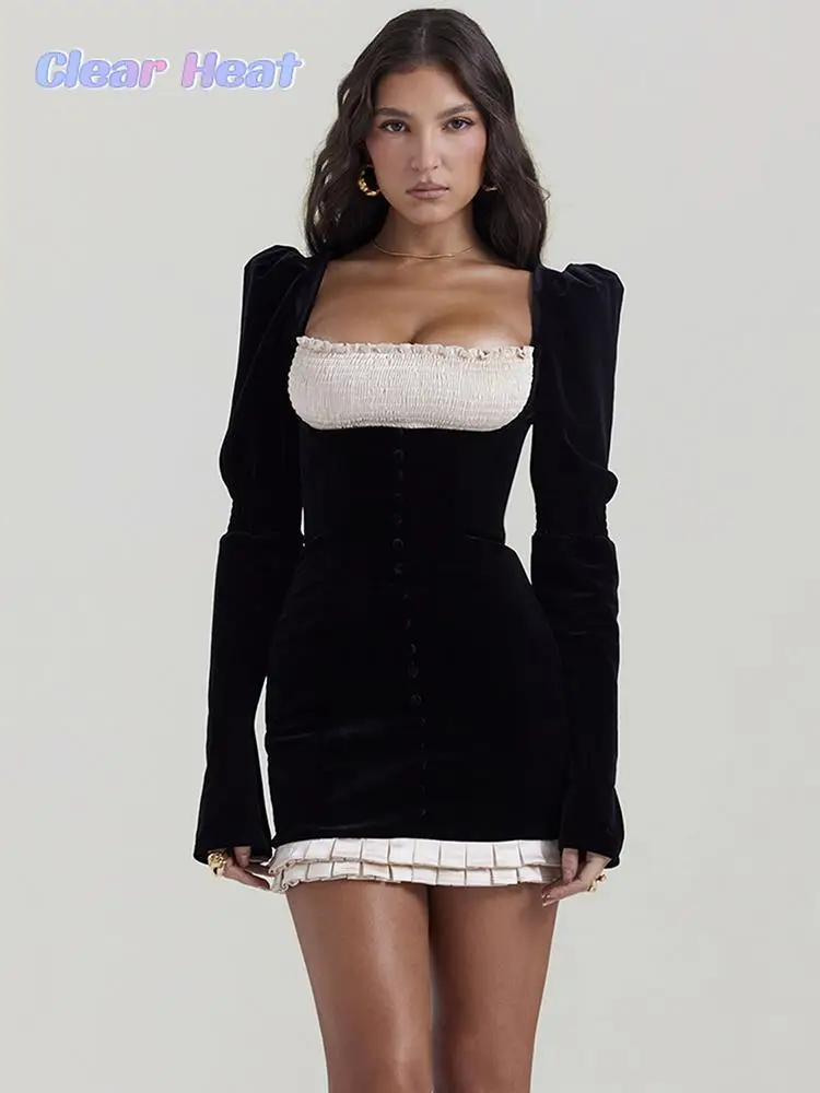 Elegant Sexy Backless Long Sleeve Mini Dress For Women Patchwork Square Collar Bodycon Dresses Autumn Female Club Party Robes
Elegant Sexy Backless Long Sleeve Mini Dress For Women Patchwork Square Collar Bodycon Dresses Autumn Female Club Party Robes