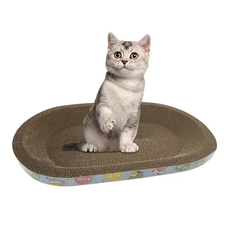 

Oval Cat Scratching Board Corrugated Paper Reversible Scratch Pad Lounge Bed Durable Scratcher Prevents Furniture Damage