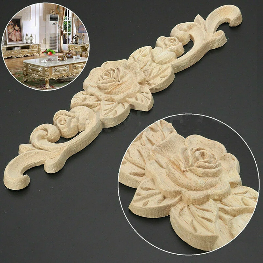 

1Pc Unique Natural Floral Wood Carved Wooden Figurines Crafts Corner Appliques Frame Wall Door Furniture Woodcarving Decorative