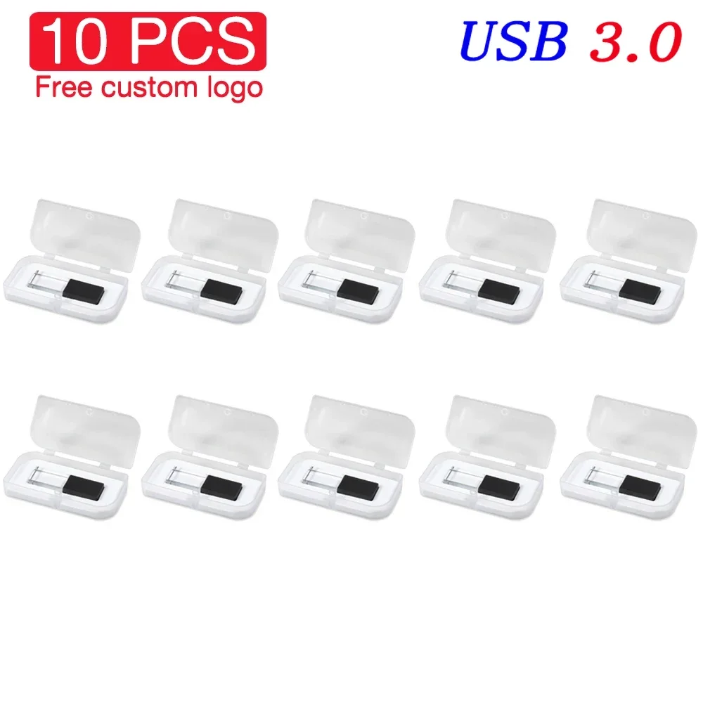 

10PCS LOT Crystal Gift Box USB 3.0 Flash Drives 128GB Free Custom Logo Pendrive 64GB High Speed Memory Stick 32GB Creative Gift