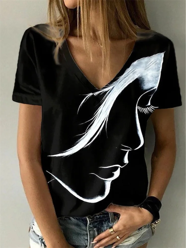 

Hot Sales Casual Female T-Shirt Women Fashion Face Graphic Printed T-Shirt Ladies Harajuku Style Short Sleeves Street Clothes