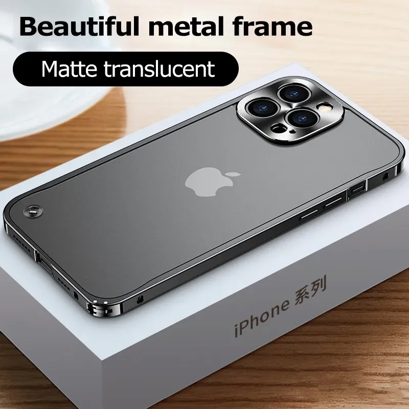 

JASTER Electroplated Metal Frame Case For iPhone 15 11 12 13 14 Pro Max For Magsafe Frosted translucent Acrylic Back Plate Cases