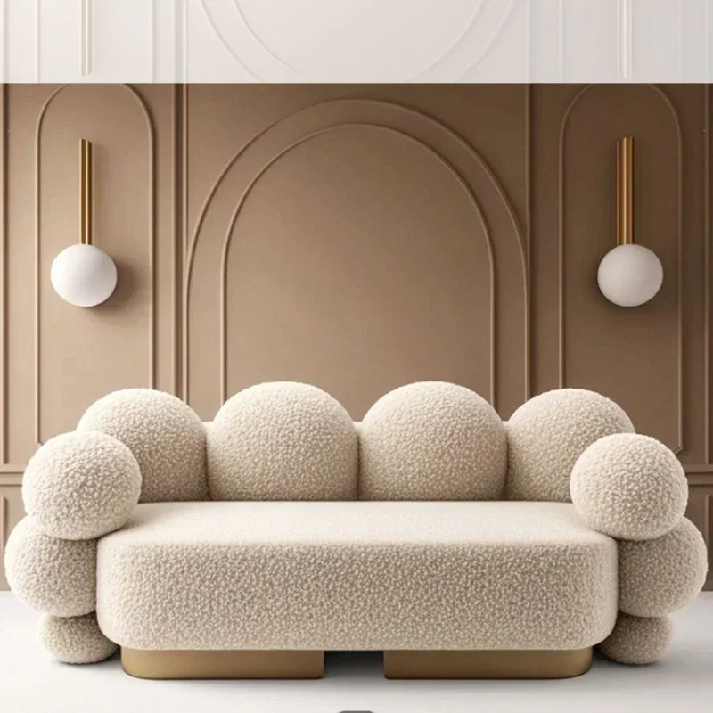 

Cream Style Sofa Living Room Lambswool Three-Seat Sofa Creative Straight Row Sofa
