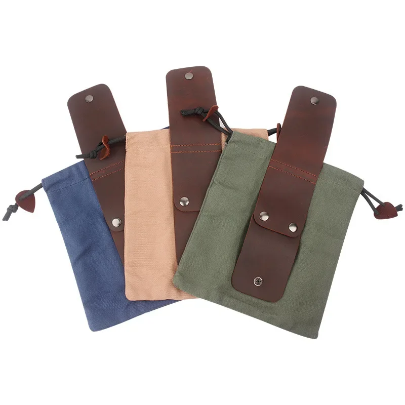

PU Leather Canvas Bushcraft Bag Canvas Foraging Pouch for Hiking, Buckle Duty Tool Pouch with Drawstring for Outdoors Camping