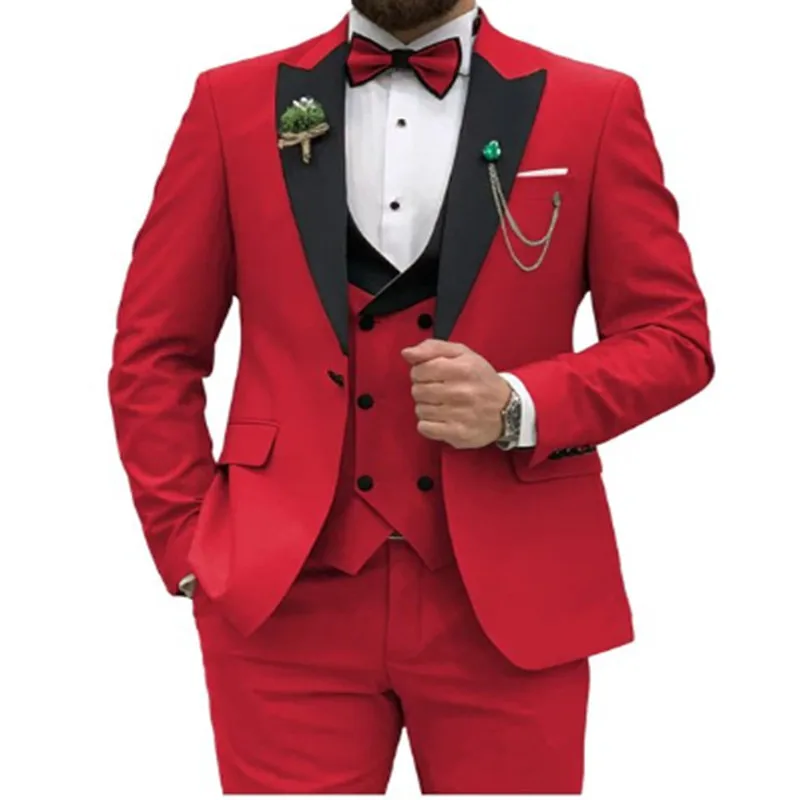 

Handsome One Button Groomsmen Peak Lapel Groom Tuxedos Men Suits Wedding/Prom Best Man Blazer ( Jacket+Pants+Tie+Vest) A199