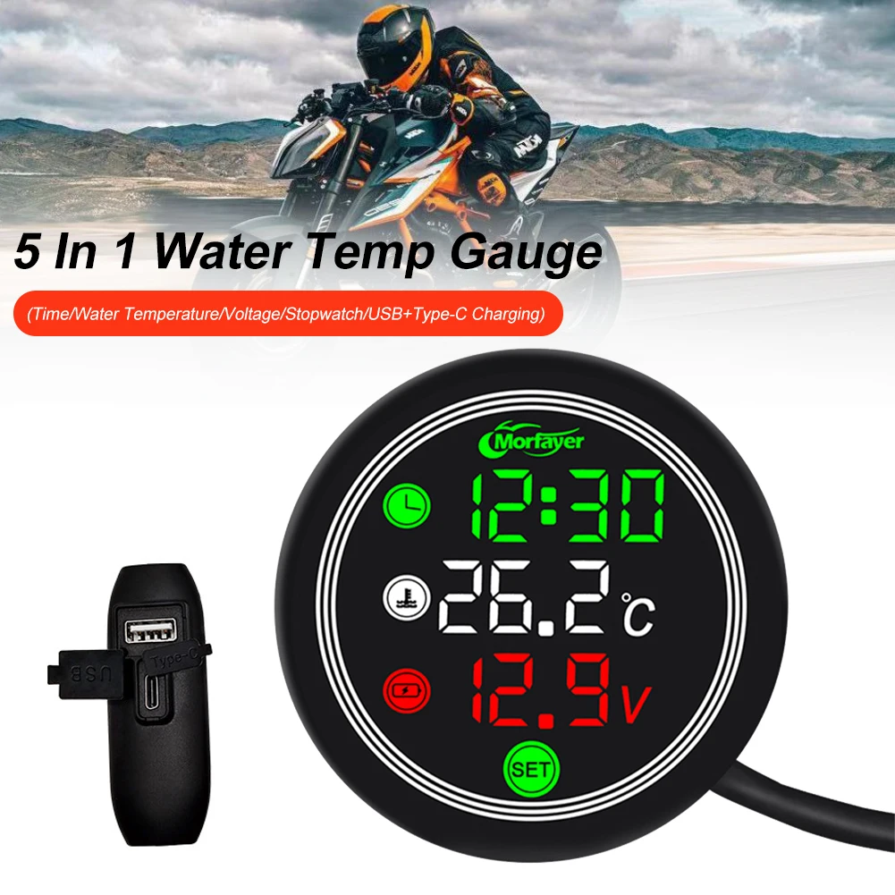 Motorcycle Clock and Thermometer 5 in 1 Digital Display Full Screen Thermometer 9-24V USB Charger Waterproof
Motorcycle Clock and Thermometer 5 in 1 Digital Display Full Screen Thermometer 9-24V USB Charger Waterproof
