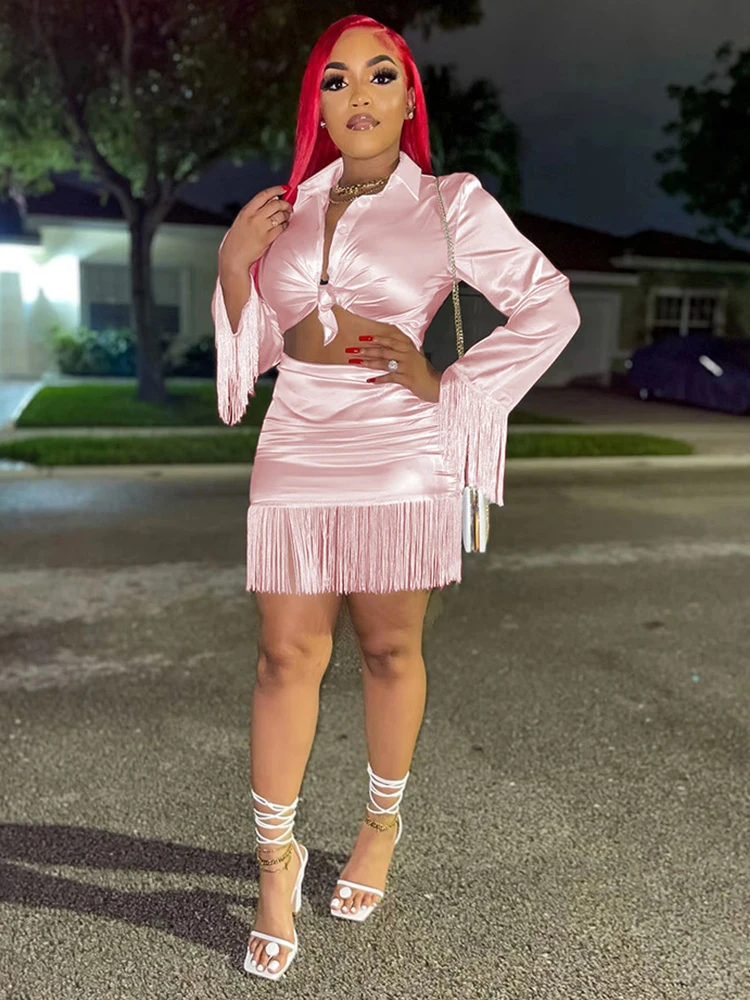 Hipster Women Skirts Sets 2 Piece Club Outfits Summer Autumn Long Sleeve Crop Shirts and Tassels Fringe Bodycon Mini Dress Party
Hipster Women Skirts Sets 2 Piece Club Outfits Summer Autumn Long Sleeve Crop Shirts and Tassels Fringe Bodycon Mini Dress Party