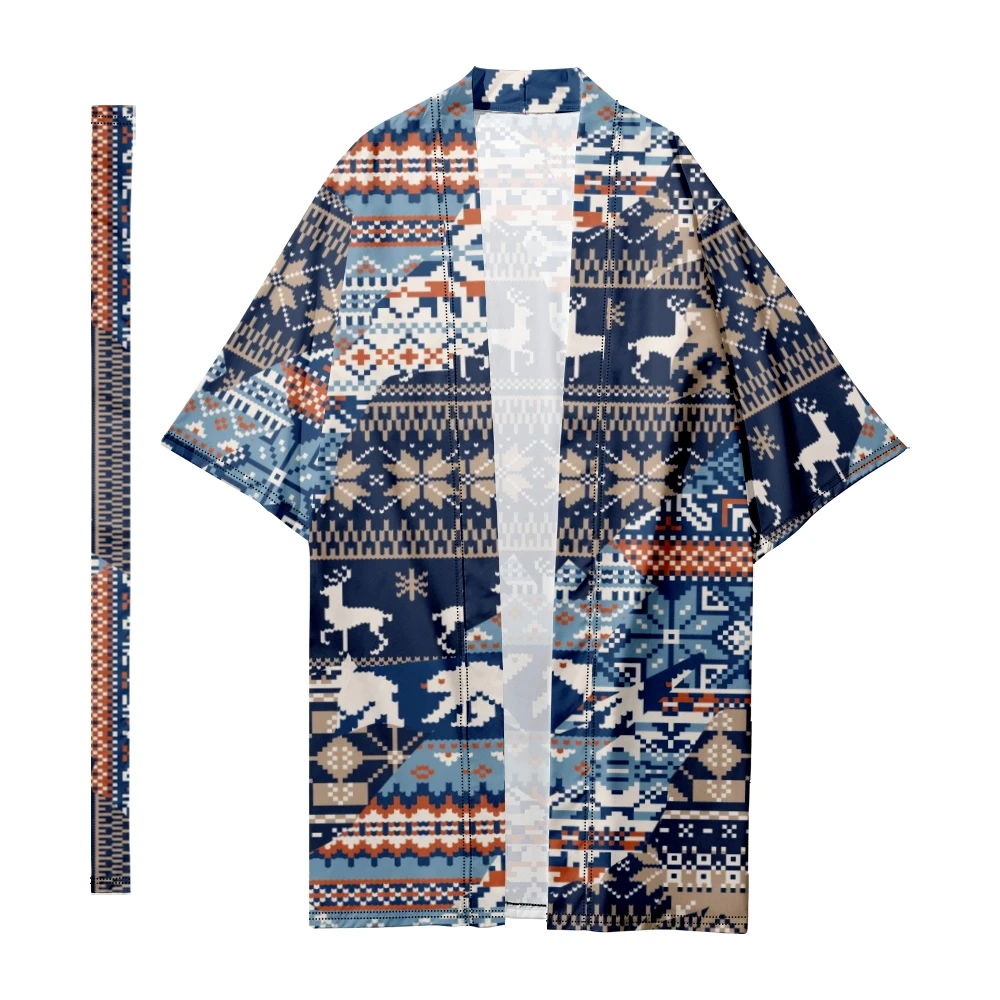 

Men's Japanese Long Kimono Traditional Stripe Panels Kimono Cardigan Samurai Bathrobes Kimono Shirt Yukata Jacket Cloak 3