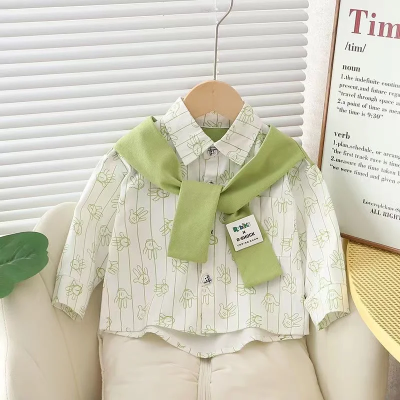 Boys Spring and Autumn Shirt 2024 New Handsome Boys Baby Top Boys Fashion Scarf+Shirt Children's Cartoon Shirt
Boys Spring and Autumn Shirt 2024 New Handsome Boys Baby Top Boys Fashion Scarf+Shirt Children's Cartoon Shirt