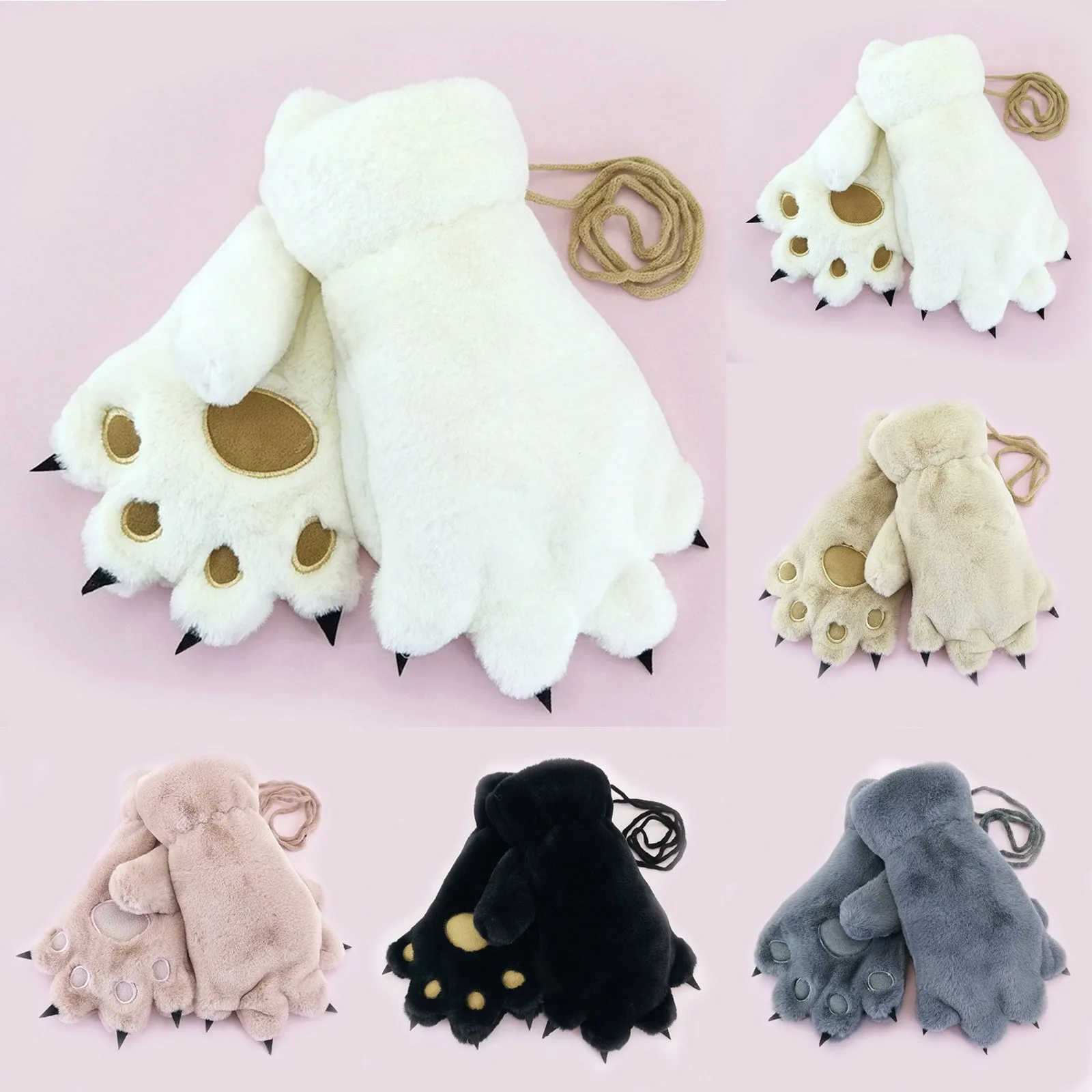 

Women'S Gloves With Strap Winter Velvet Thickened Mittens Cute Bear Animal Paw Glove Outdoor Keep Warm Accessories Guantes Mujer