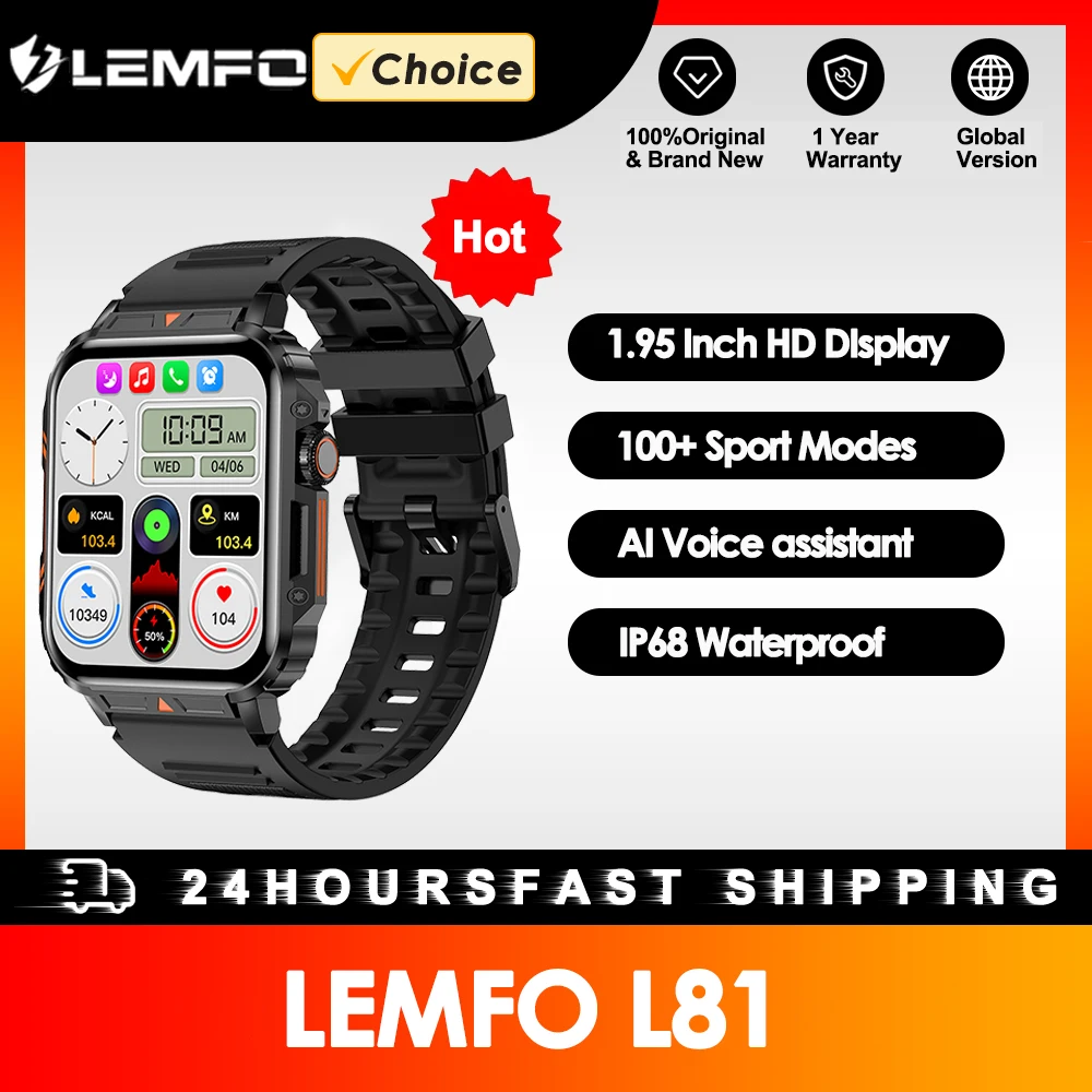 

LEMFO Sport Smart Watch Men 1.95 Inch HD Display Smartwatch 2023100+ Sport Modes AI Voice 340 Mah Big Battery IP68 Waterproof