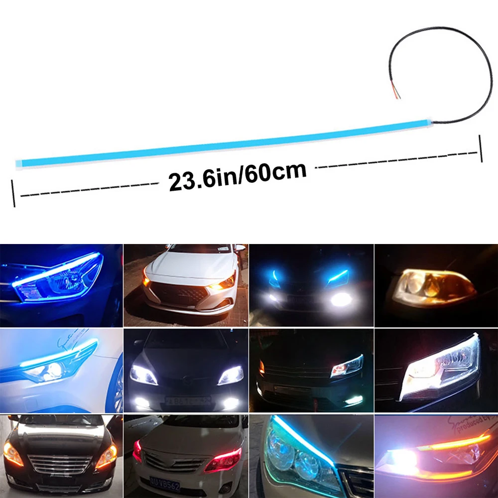 

1PC 60cm Sequential 12V LED DRL Car Eyebrow Daytime Running Light Flexible Flow Strip Indicator Turn Signal Lamp Accessories