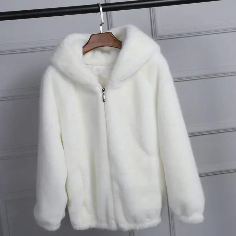 

Lady Artificial Fur Hooded Soft 2024 Women's Jacket White Grey Pink Rabbit Imitation Fur Outcoat Winter Grass Mink Faux Fur Coat