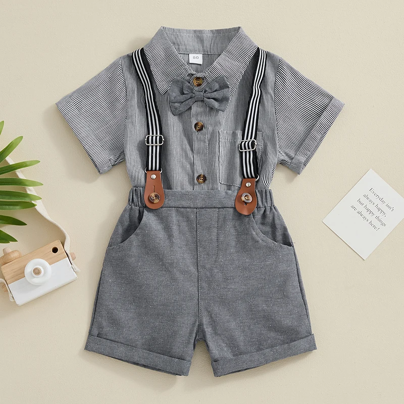

Toddler Boy Suspender Outfit Shorts Stripe Print Shirt Button Down Tops Solid Romper Overall Jumpsuit Summer Clothes