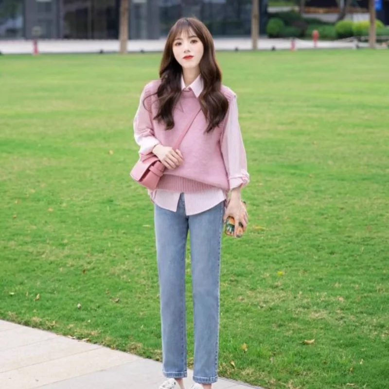 Early Autumn Fashion Elegant Suit Sweet Knitted Vest Long Sleeve Shirt High Waist Straight Trousers Three Piece Set for Women
Early Autumn Fashion Elegant Suit Sweet Knitted Vest Long Sleeve Shirt High Waist Straight Trousers Three Piece Set for Women