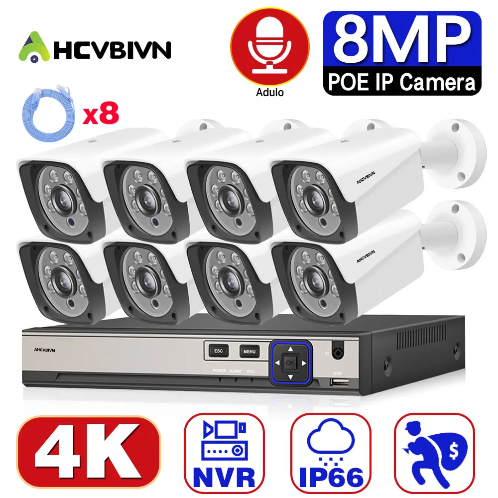 8CH 4K POE NVR Kit 8.0MP Security System Kit Outdoor 8MP Waterproof IP66 IP Camera CCTV Audio Video Surveillance Set
8CH 4K POE NVR Kit 8.0MP Security System Kit Outdoor 8MP Waterproof IP66 IP Camera CCTV Audio Video Surveillance Set