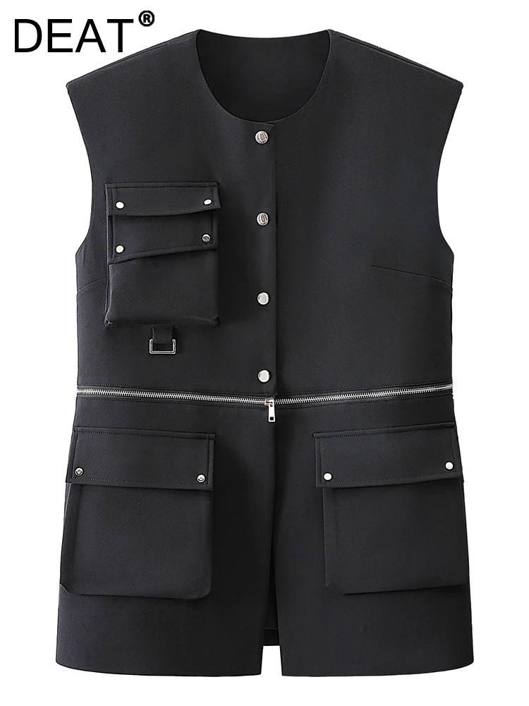 DEAT Fashion Women's Vest Round Collar Single Breasted Multi Pockets Zipper Spliced Black Overwear Coats Autumn 2023 New 7AB1150
DEAT Fashion Women's Vest Round Collar Single Breasted Multi Pockets Zipper Spliced Black Overwear Coats Autumn 2023 New 7AB1150