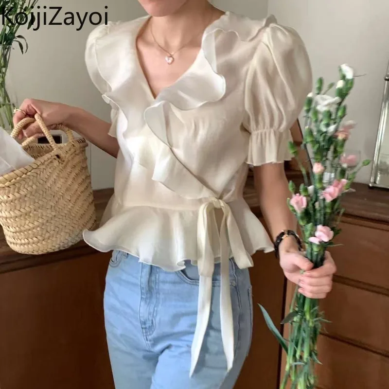 Женская блузка со шнуровкой Koijizayoi, Элегантная модная блузка с оборками и V-образным вырезом, универсальные облегающие топы, лето 2022
Женская блузка со шнуровкой Koijizayoi, Элегантная модная блузка с оборками и V-образным вырезом, универсальные облегающие топы, лето 2022