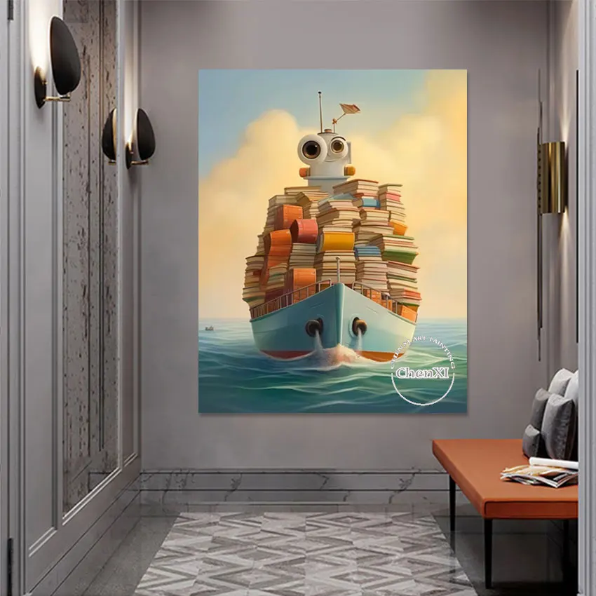 

Modern Luxury Classic Realistic Oil Painting Canvas Large Books Cruise Poster Murals Wall Art Handmade For Hotel Decoration