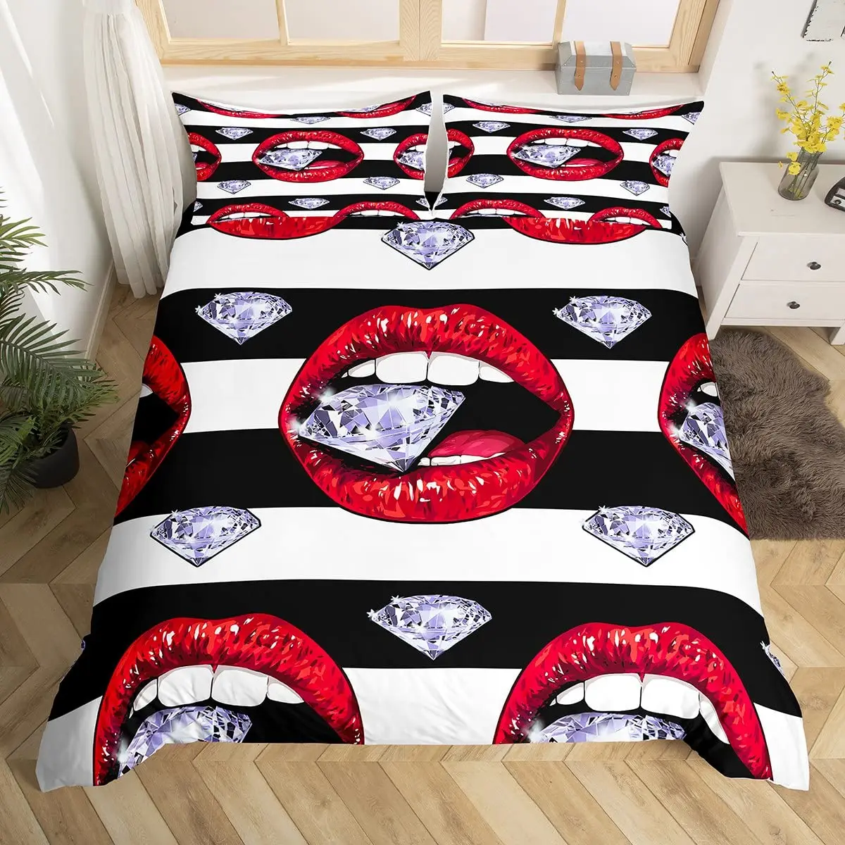 3PCS Lips Bedding Set, Duvet Cover Black Duvet Cover, Comforter Cover, Quilt Cover, Bedroom Decor, 2 Pillow Shams Full Size
3PCS Lips Bedding Set, Duvet Cover Black Duvet Cover, Comforter Cover, Quilt Cover, Bedroom Decor, 2 Pillow Shams Full Size