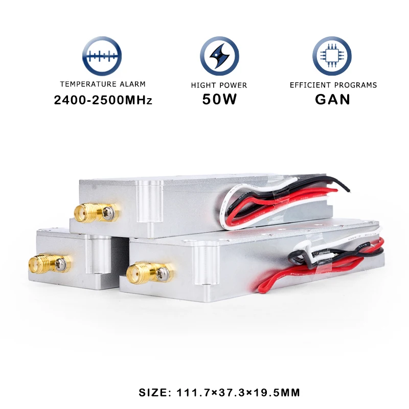50W 2.4G 2400-2500MHz Anti UAV FPV Drone Module GAN RF PA Power Amplifier Jamming System Device C-UAS Solution
50W 2.4G 2400-2500MHz Anti UAV FPV Drone Module GAN RF PA Power Amplifier Jamming System Device C-UAS Solution
