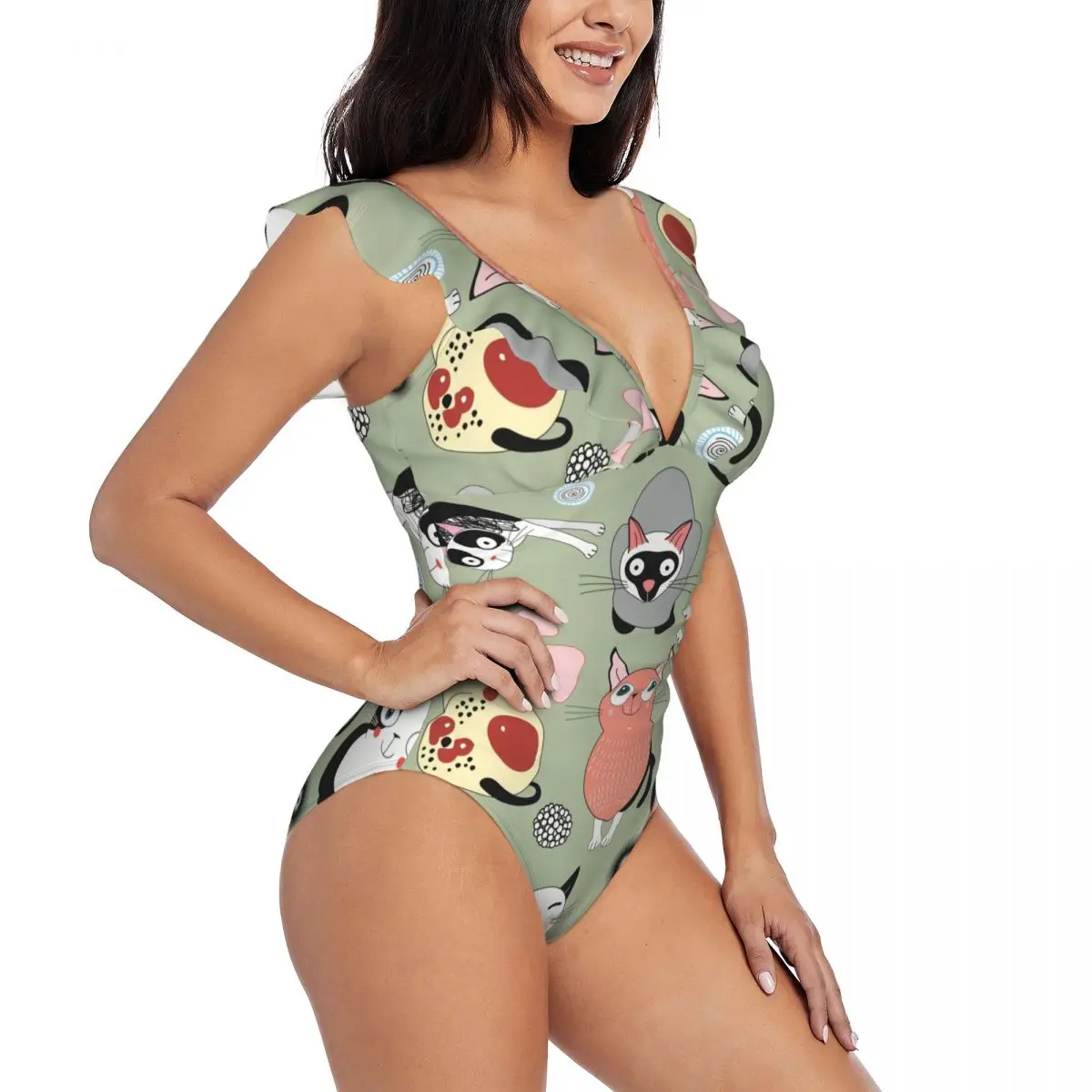 Swimwear Women One Piece Swimsuit Bright Funny Cats Female Swimming Bikinis Push Up Monokini Sexy Ruffle Bathing Suit
Swimwear Women One Piece Swimsuit Bright Funny Cats Female Swimming Bikinis Push Up Monokini Sexy Ruffle Bathing Suit