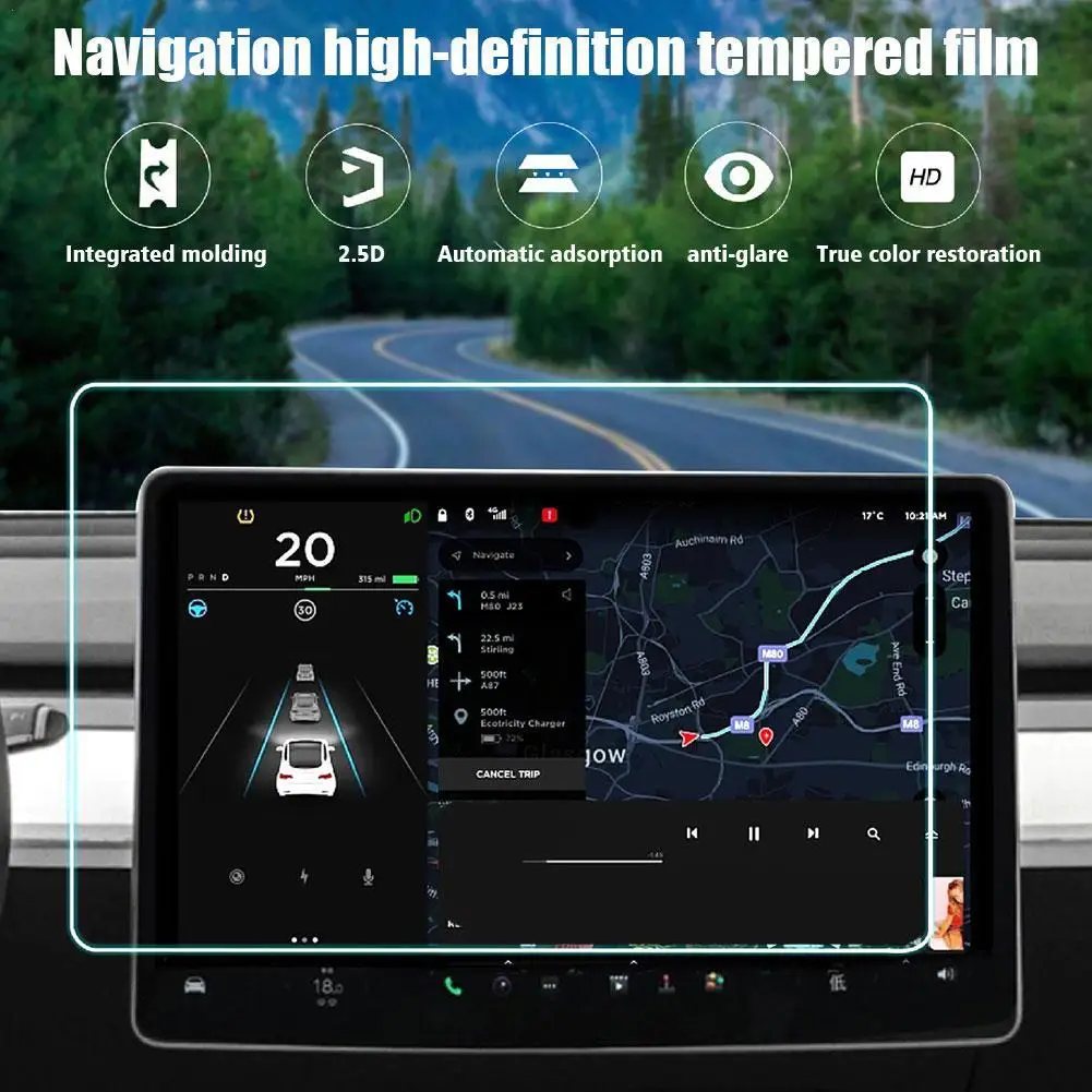 

Защитная пленка для сенсорного экрана Tesla Model 3 2023 GPS, центральное управление, стеклянная пленка, закаленное стекло, защита навигации